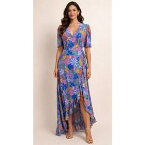 Sugarlips Ojai Floral Waco Hi Low Maxi Wrap Dress sz M